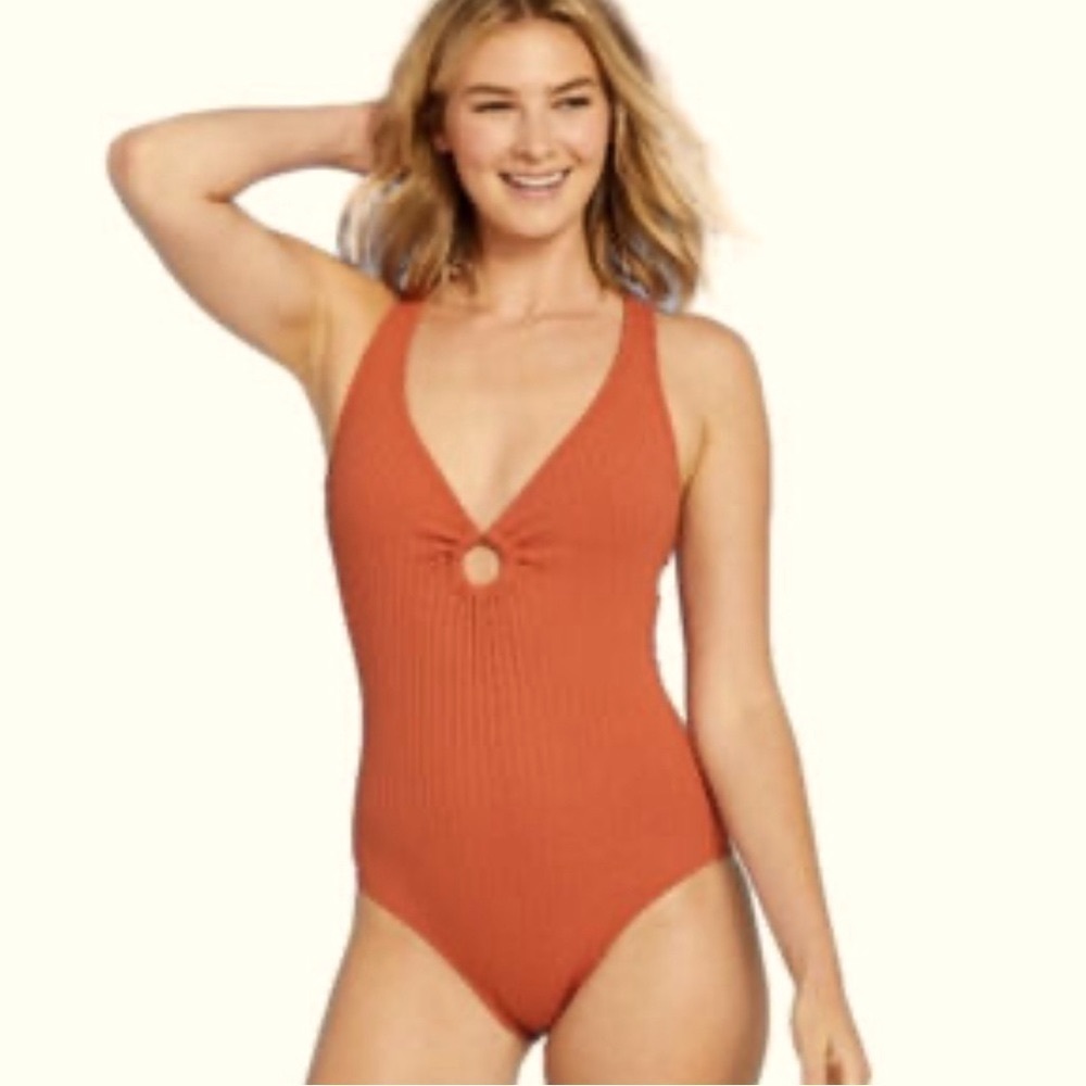 NWOT Kona Sol Ribbed Knit One Piece Swimsuit Size Small
